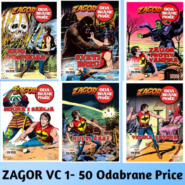 Zagor: Odabrane priče" je serija posebnih izdanja stripova o Zagoru, popularnom junaku koji je poznat po svojim avanturama i borbi protiv zla. Izdanje pod nazivom "Odabrane priče" obuhvata neke od najpoznatijih i najvoljenijih priča iz serijala, a obično sadrži epske avanture koje su se izdavale u periodičnim brojevima. Veseli četvrtak je izdavačka kuća koja je bila ključna u distribuciji Zagora u bivšoj Jugoslaviji, a specifično izdanja poput "Odabrane priče" su često bila označena kao luksuzna izdanja, koja su sadržavala remek-dela iz serijala i koja su bila dobro prihvaćena među fanovima. "Zagor: Odabrane priče" je stoga zbirka najboljih priča koje su se izdavale u okviru redovnih brojeva, ali sa fokusom na najvažnije i najuzbudljivije avanture, obično uz dodatak kvalitetne grafike i obradjenih detalja. Zagor je postao kultni junak u Jugoslaviji, a serija "Odabrane priče" je omogućila fanovima da uživaju u njegovim najpoznatijim i najuzbudljivijim pričama u luksuznom formatu.